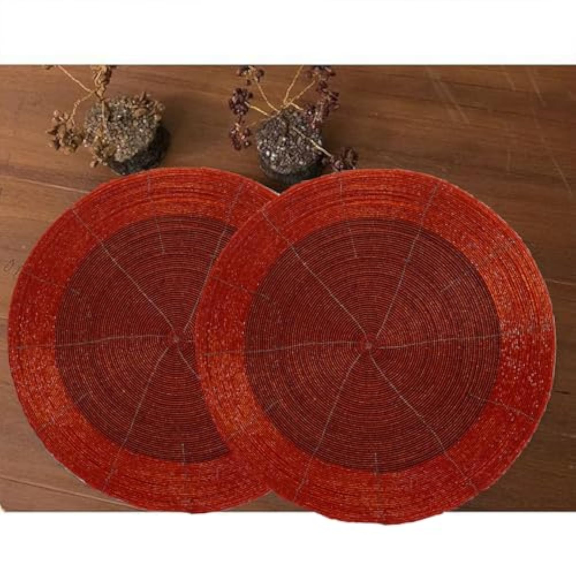 Decorative Handmade Beaded Round Placemat, Set of 2
